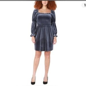 Black Tape Navy Velvet Smocked‎ Mini Dress S NWT Whimsigoth Romantic Goth